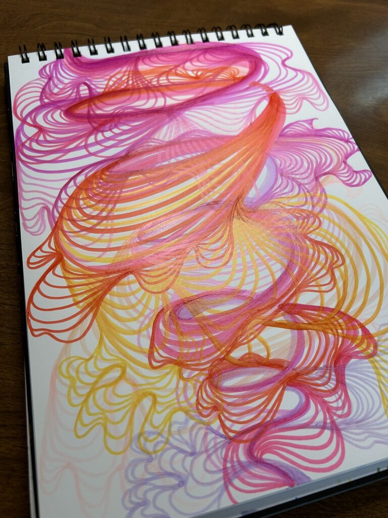 marker drawing by x0alli_art visualizing a tornado of timelines swirling through the astral