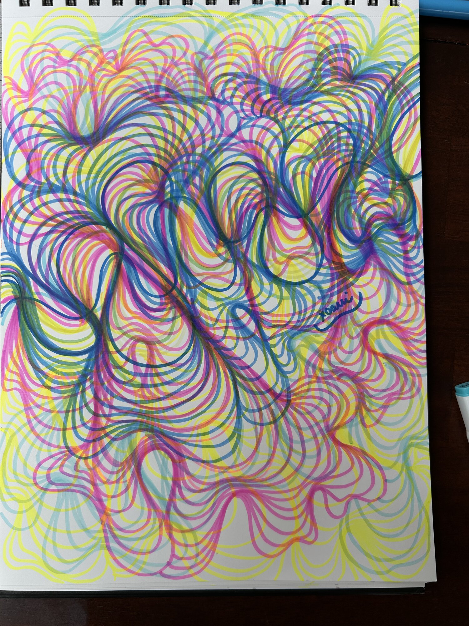 infinite timeline marker drawing, series of marker lines overlapping to represent the infinite timelines of our lived reality, and the grouping of indviduals' timelines to create a collective timeline/shared reality