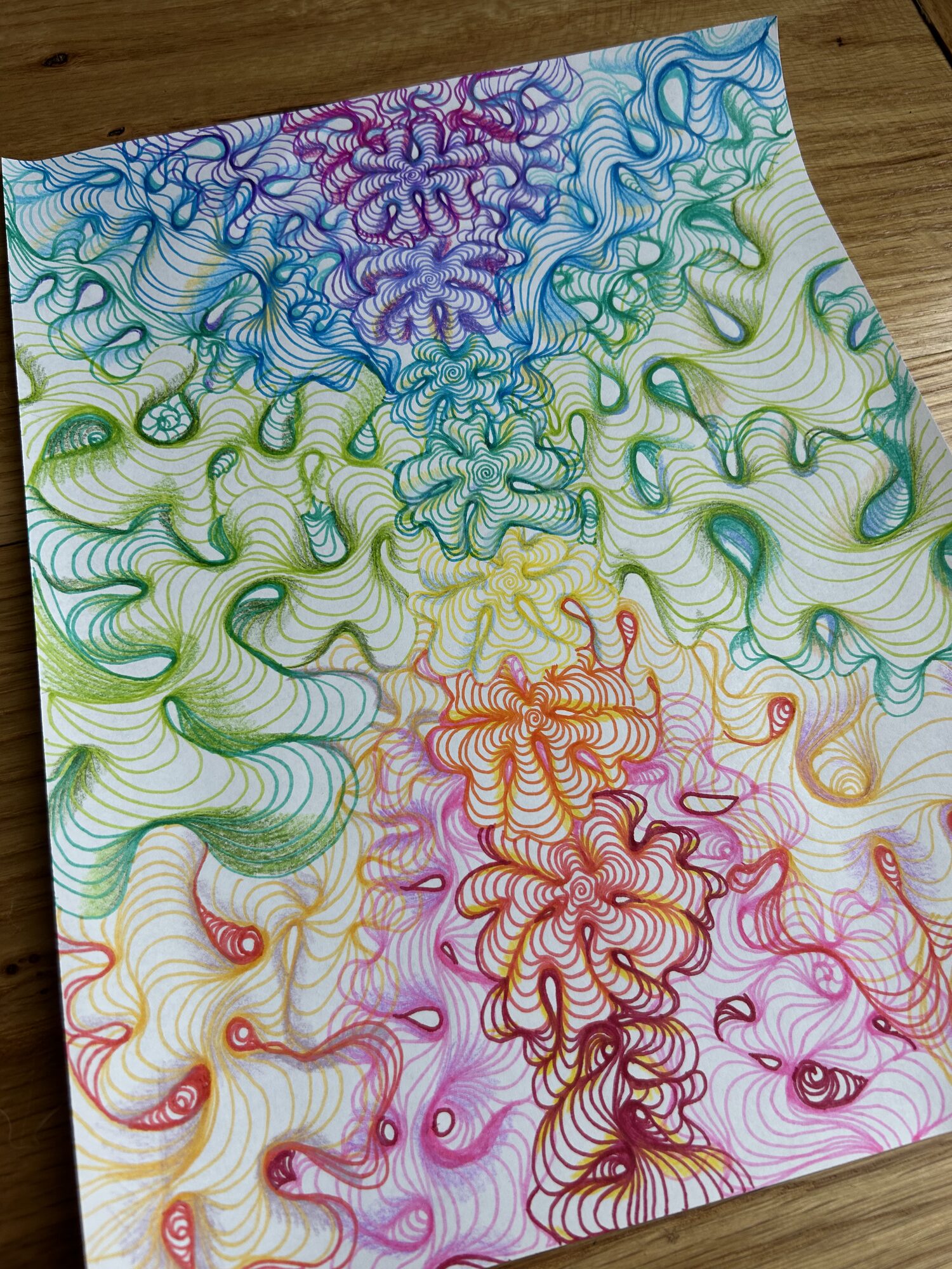 “Open Your Chakras” a marker and color pencil drawing visualizing the energy centers of our beings opening, awakening, and expanding.